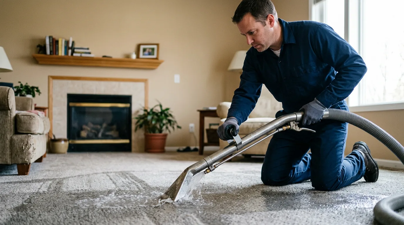 Water damage restoration technician working near Monticello, IL